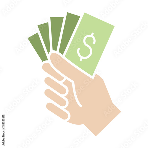 Hand holding money icon in flat color style