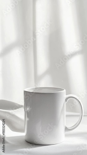 a white mug on a white desk