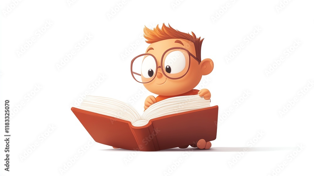 a 2D cartoon illustration of a bookworm reading a big book, cute and knowledgeable, white background--ar 16:9 a 2D cartoon illustration of a bookworm reading a big book, cute and knowledgeable, white background--ar 16:9