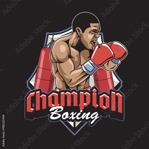 Vector Illustration of Boxer with Punching Bag in Detailed Vector Illustration Available for Logo Badge