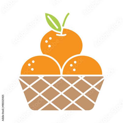 Oranges basket icon in flat color style