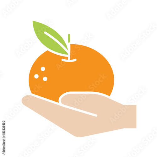 Orange in hand icon in flat color style