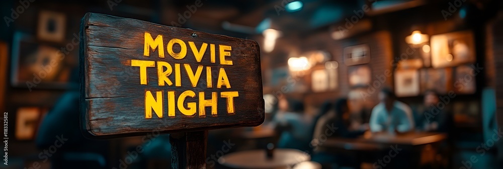 Sign that reads “MOVIE TRIVIA NIGHT” - bar - pub - quiz - contest - Oscars - awards - best picture - theme night
