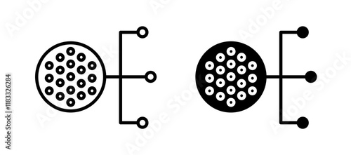 Content management icons set in black filled and line stroke style on white background