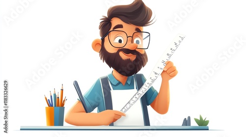 Wallpaper Mural a 2D cartoon illustration of a teacher holding a chalk and teaching at a blackboard, focused and friendly, white background--ar 16:9 Torontodigital.ca
