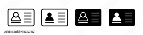 Id card icons set in black filled and line stroke style on white background