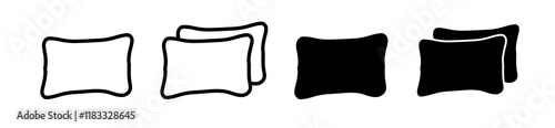 Pillow icons set in black filled and line stroke style on white background