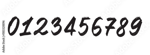 grunge brush numbers from 0 to 9 hand drawn italic hand written bold style. Graffiti style modern vector number elements. Typographic numbers brush texture.