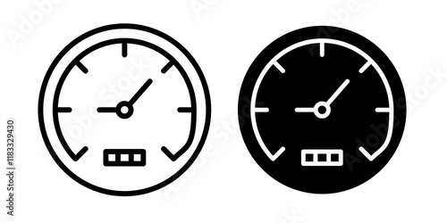 Speedometer icons set in black filled and line stroke style on white background