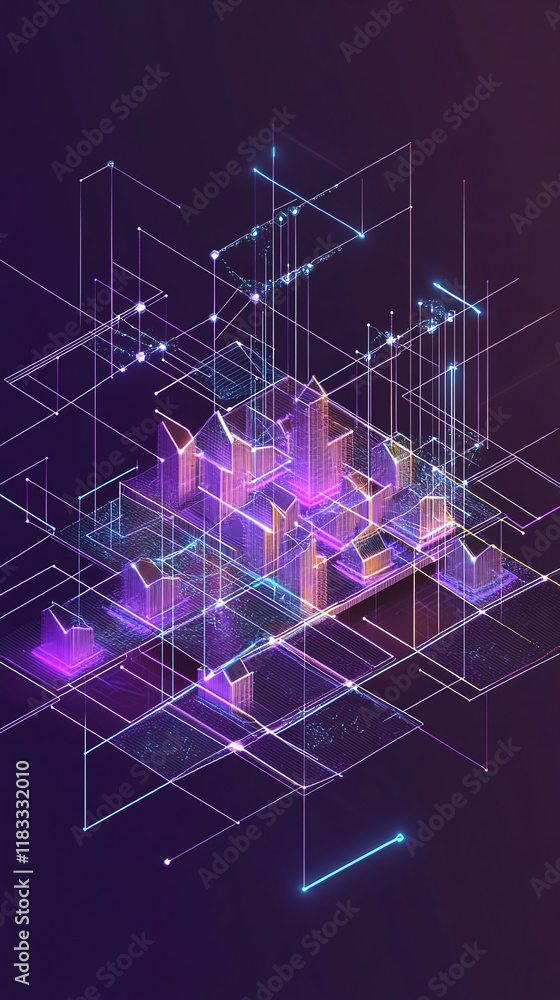Isometric view of energy lines transmitting data reflecting sustainability and innovation. Isometric view of energy lines transmitting data reflecting sustainability and innovation.