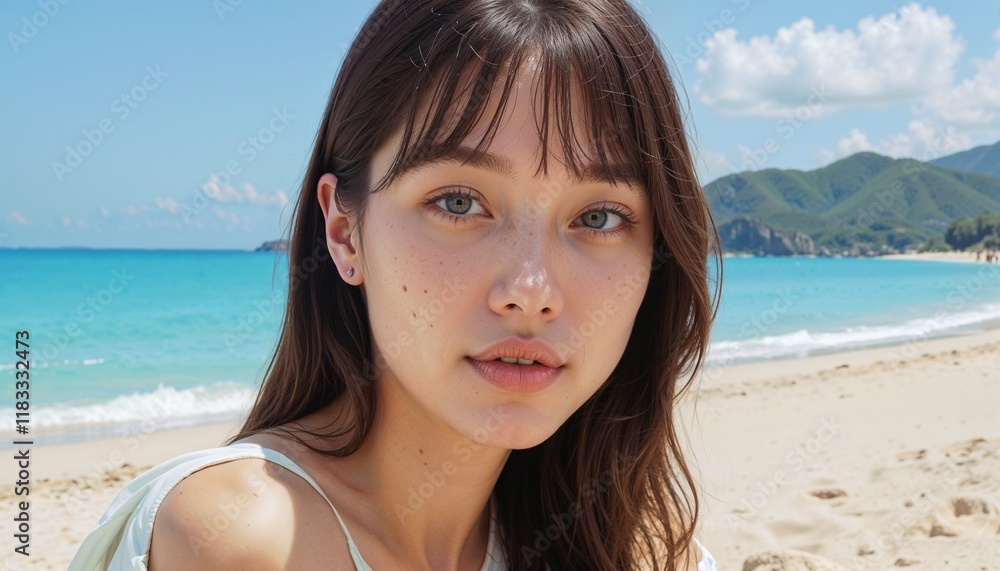 Portrait of a young woman on a sunny beach Portrait of a young woman on a sunny beach