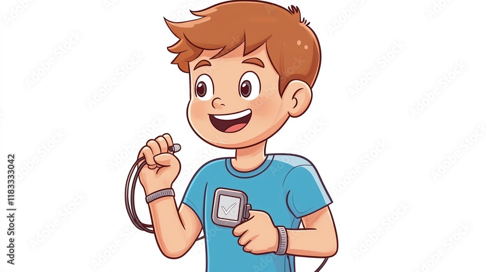 Obraz premium a 2D cartoon illustration of a person checking their pulse after running, monitoring fitness, white background--ar 16:9