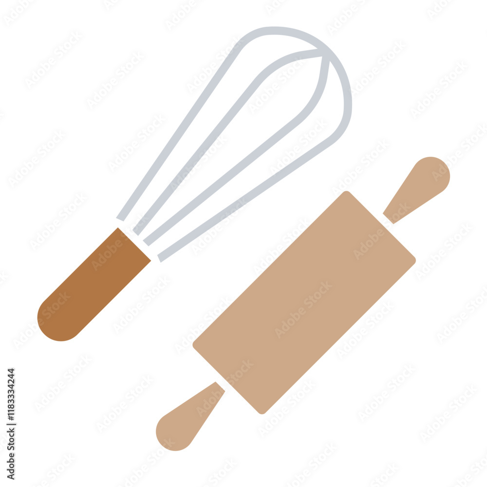 Bakery tools icon in flat color style Bakery tools icon in flat color style