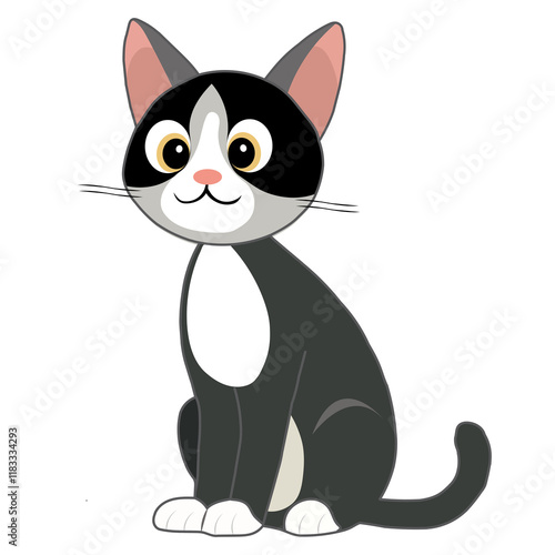 Cute black cat cartoon sitting isolated on white background