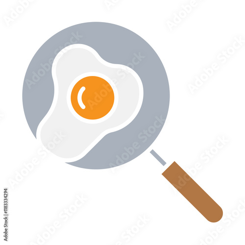 fried egg in pan icon in flat color style