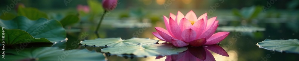 Lotus seed unfurls into radiant bloom on tranquil lake, bloom, blissful, water Lotus seed unfurls into radiant bloom on tranquil lake, bloom, blissful, water