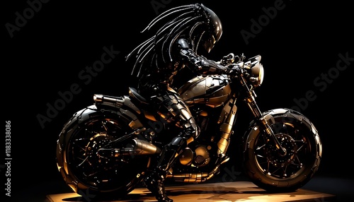 Predator on a Custom Motorcycle: Dark Chrome Night Rider photo