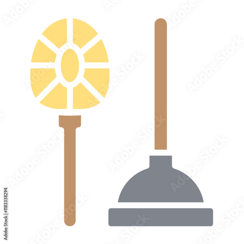 plunger and toilet brush icon in flat color style
