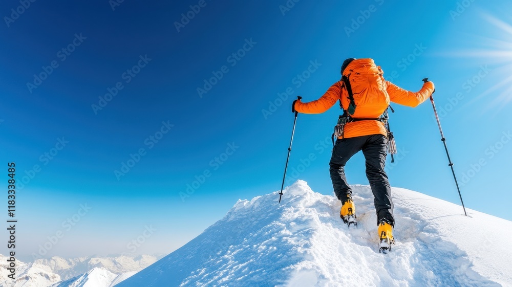 Energetic hiker conquers challenging mountain trail, embracing nature's beauty and adventure. Energetic hiker conquers challenging mountain trail, embracing nature's beauty and adventure.