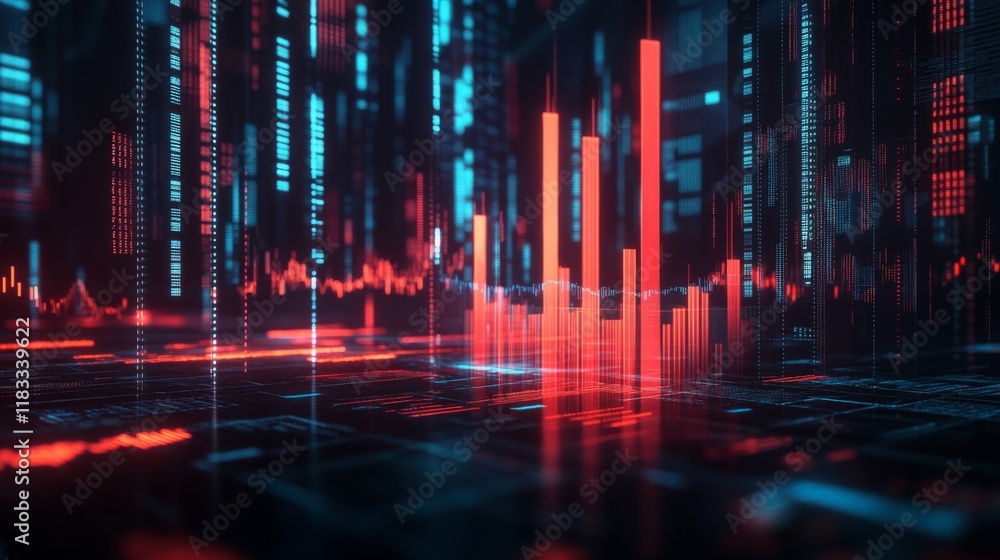 A futuristic digital landscape featuring vibrant red and blue data visualizations, resembling a high-tech analytical environment. A futuristic digital landscape featuring vibrant red and blue data visualizations, resembling a high-tech analytical environment.