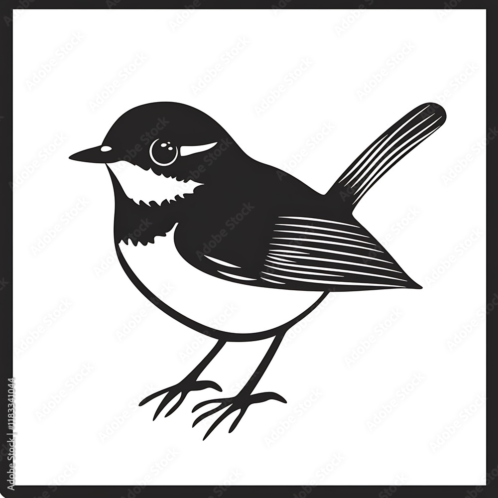 Fototapeta premium Detailed Line Art Illustration of a Cute Bird