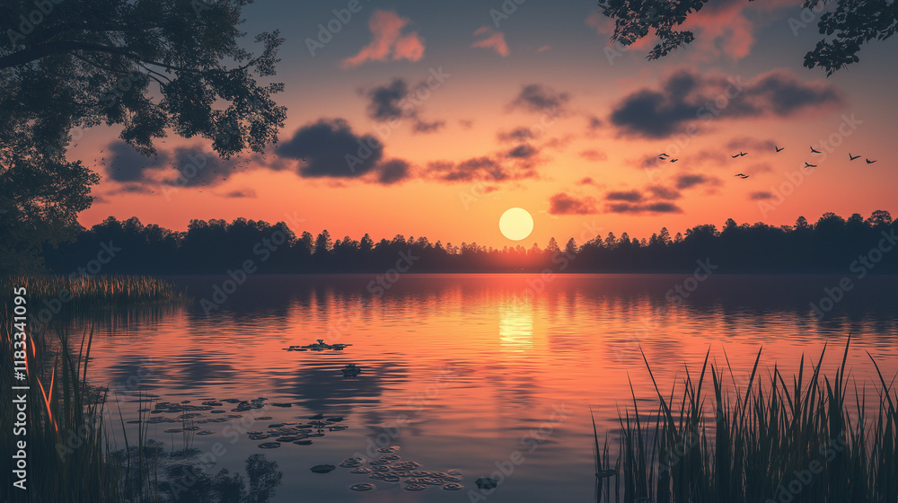 Obraz premium sunset over the lake