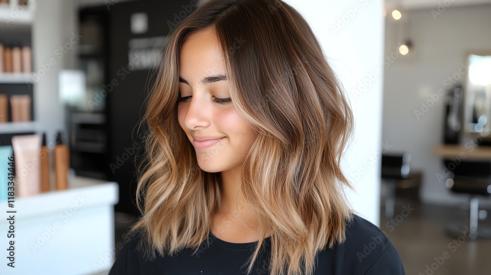 Balayage extensions transitioning from dark roots to caramel tips, arranged in a cascading pattern Balayage extensions transitioning from dark roots to caramel tips, arranged in a cascading pattern