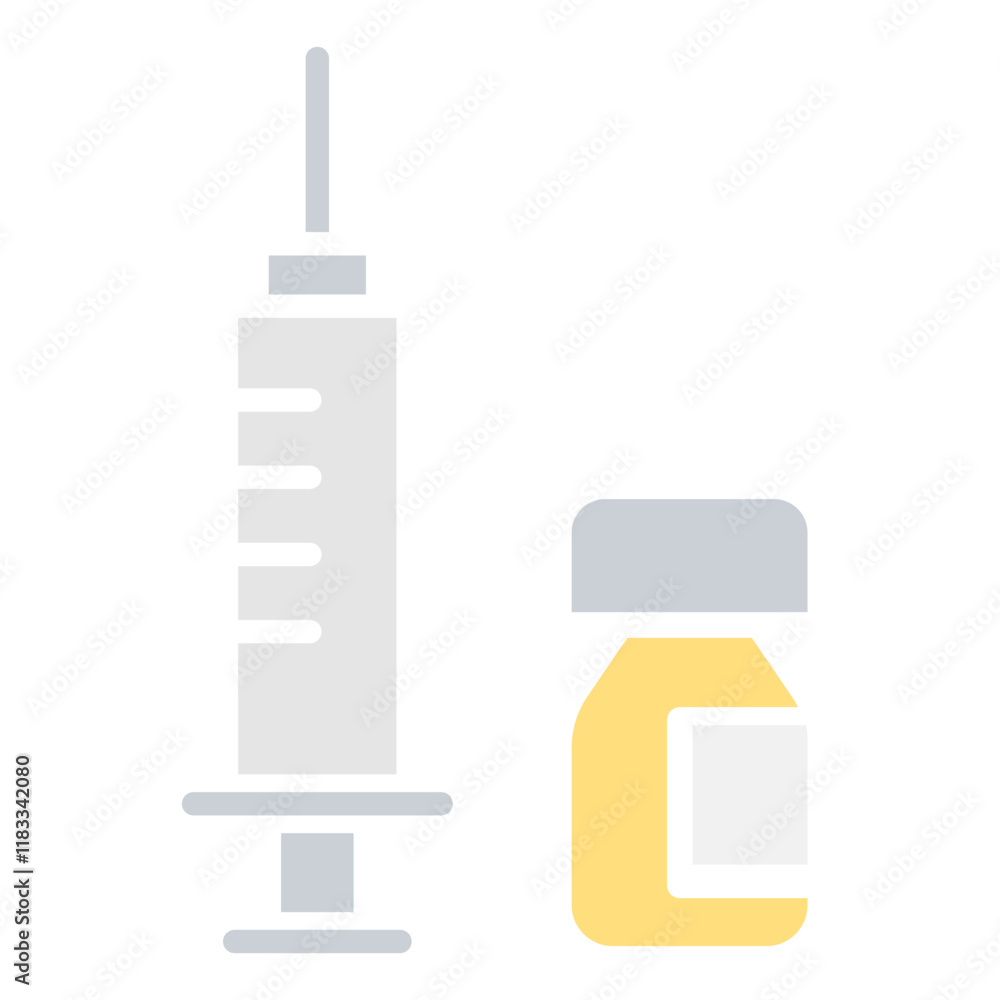 Syringe and medicine icon in flat color style Syringe and medicine icon in flat color style