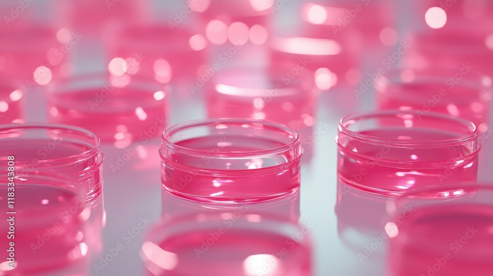 Vibrant Pink Petri Dishes on a Reflective Surface Vibrant Pink Petri Dishes on a Reflective Surface