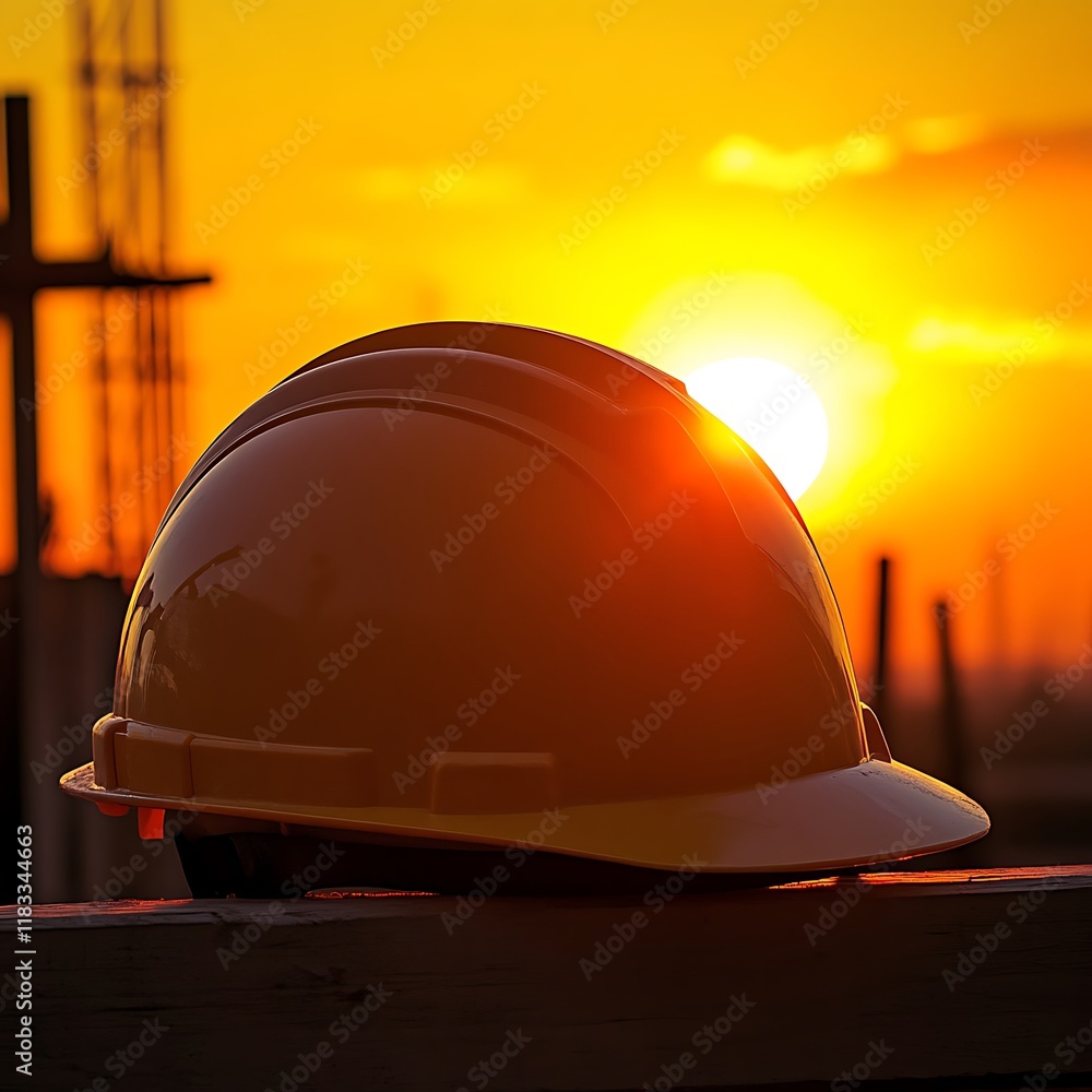 Helmet of a miner on the background of a beautiful sunset. Helmet of a miner on the background of a beautiful sunset.