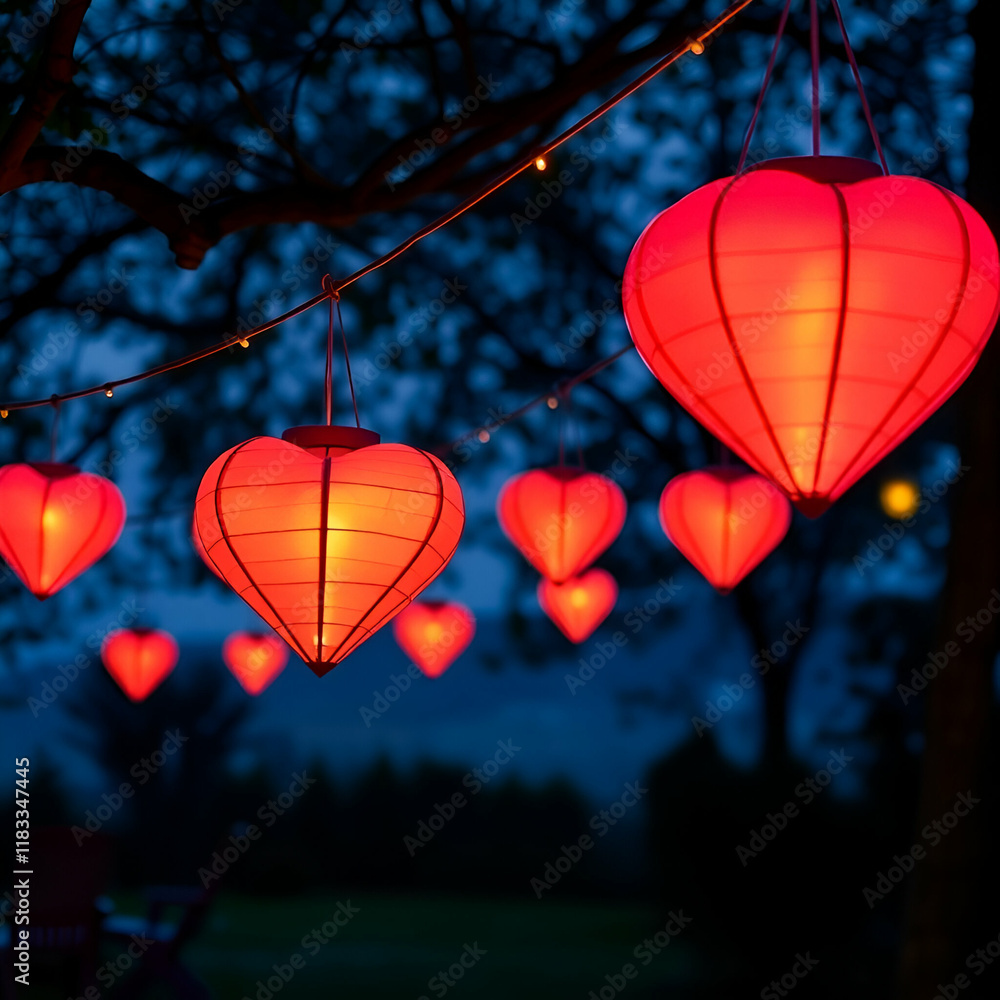 Obraz premium red heart shaped lantern