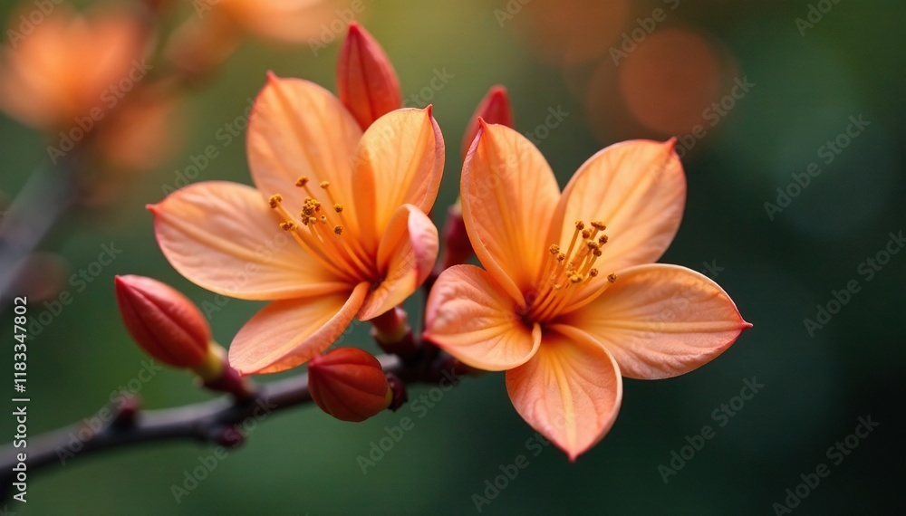 Fototapeta premium Delicate orange blossom branch with petals unfolding, fragrant, branch, flower branch