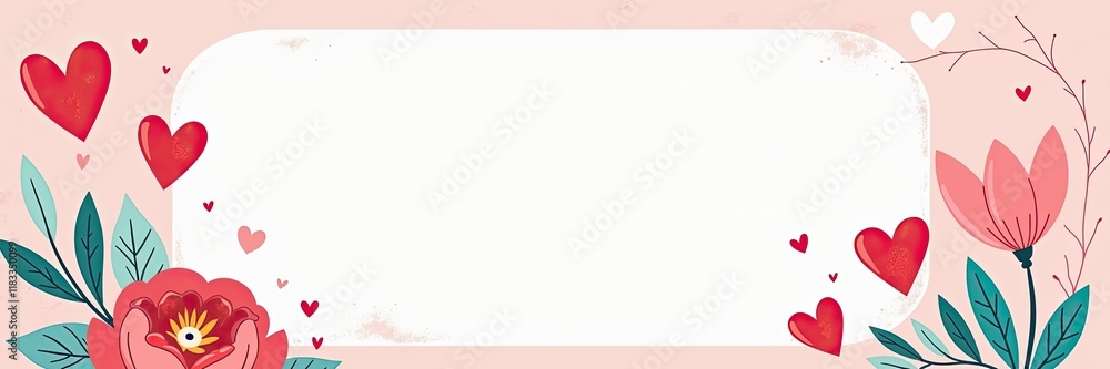 Romantic Valentine Frame with Hearts and Flowers for a Love Message Romantic Valentine Frame with Hearts and Flowers for a Love Message
