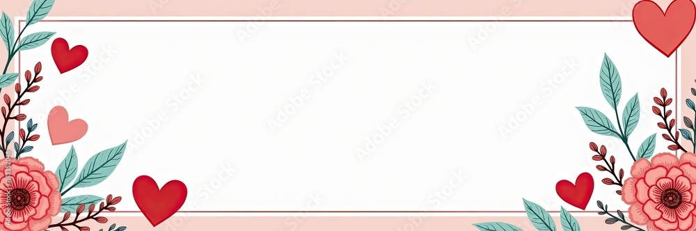 Romantic Valentine frame with floral and heart accents ideal for cards and messages Romantic Valentine frame with floral and heart accents ideal for cards and messages