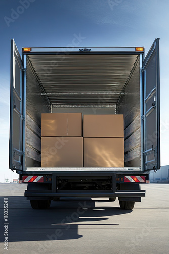 Freight truck, ideal for transportation and logistics, with an open cargo bed photo