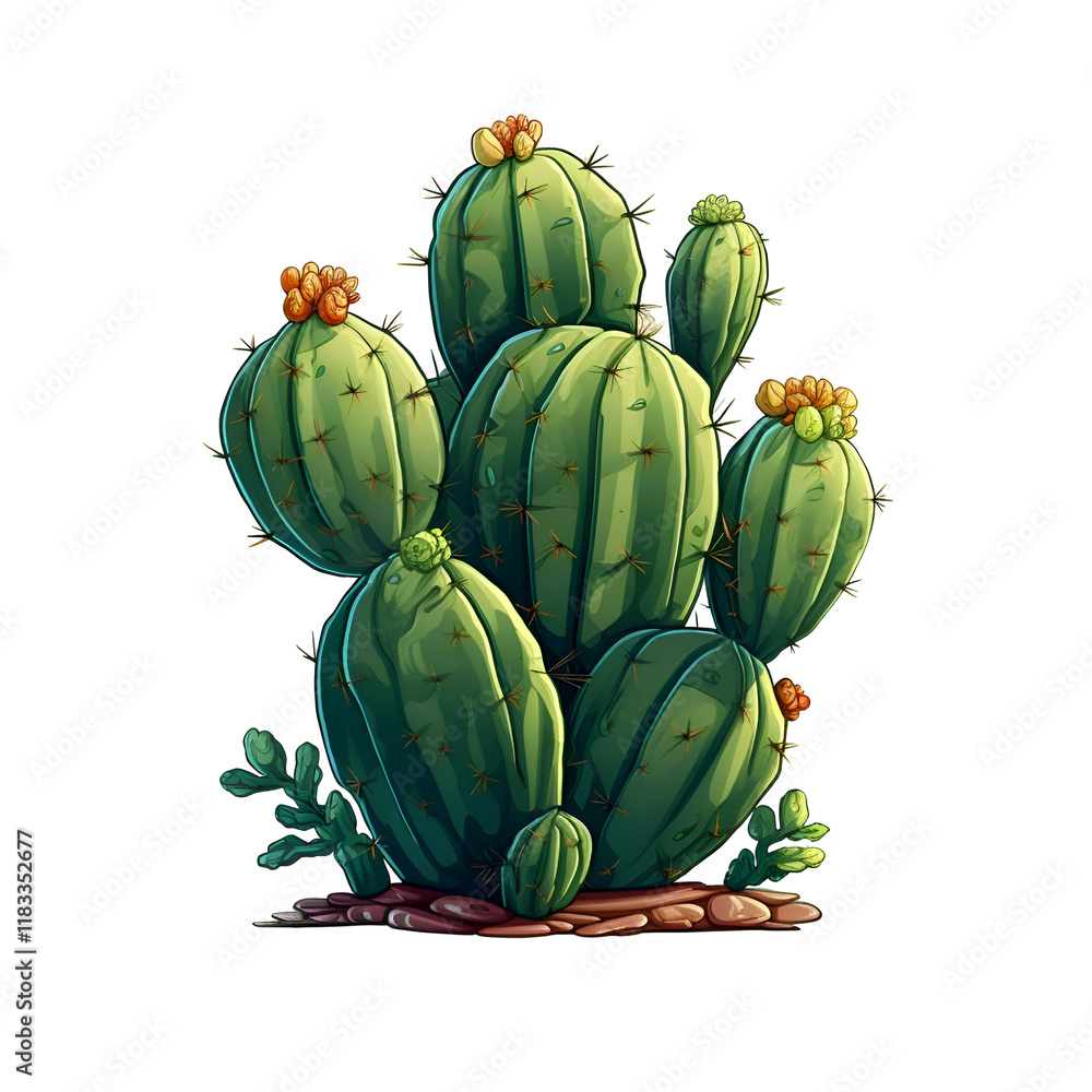 Naklejka premium Vibrant Desert Cactus in Bloom . A Botanical Illustration