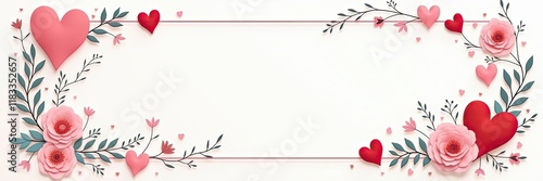 Elegant Valentine's Day frame with hearts and floral accents for romantic projects