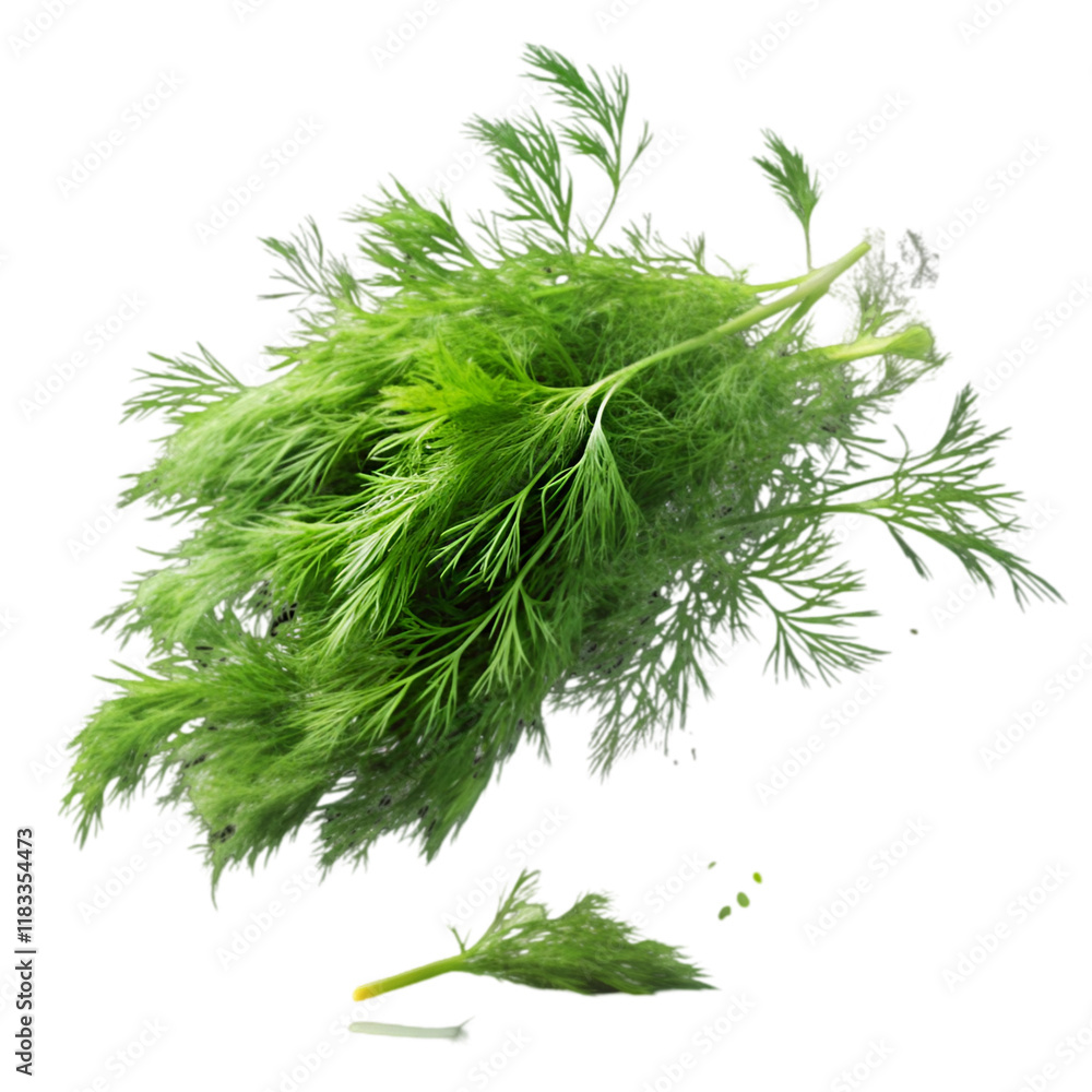 Fototapeta premium Falling green dill isolated on transparent background