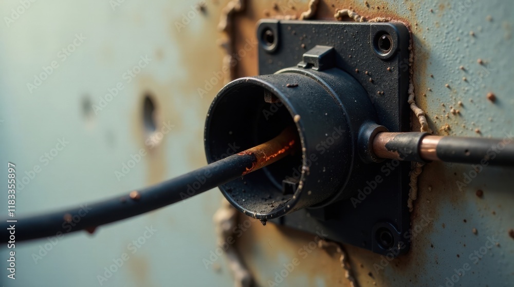 Close-up of corroded electrical connector showing signs of insect damage Close-up of corroded electrical connector showing signs of insect damage