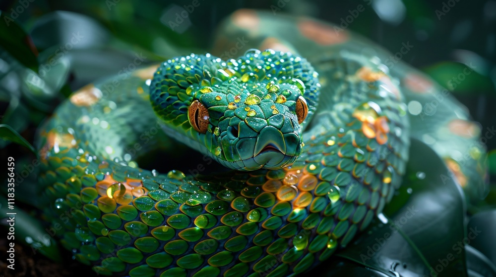 Fototapeta premium Detailed close up of a mesmerizing emerald snake