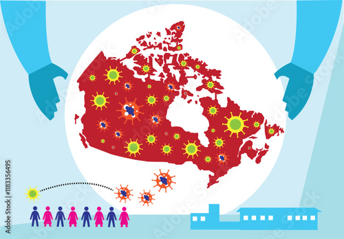 Canada Pandemic concept. Covid variants spreading out the country. Editable Clip Art.