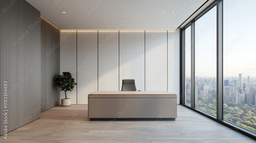 Modern executive office overlooking city scape Modern executive office overlooking city scape