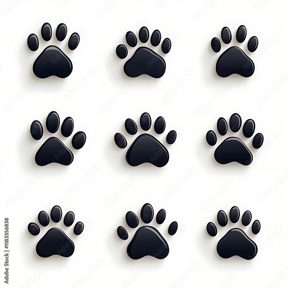 Nine Black Paw Prints on a White Background Nine Black Paw Prints on a White Background