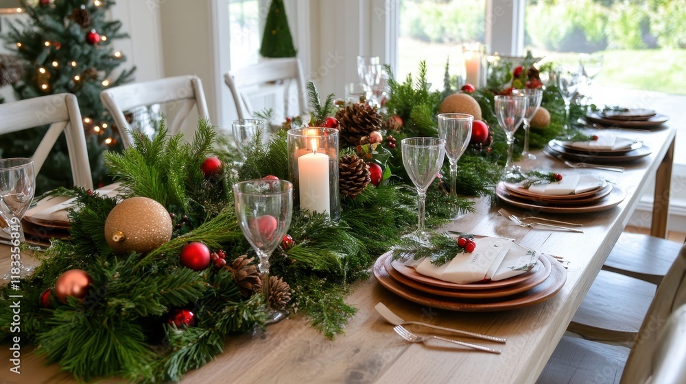 Elegant Christmas Dining Table Decorated with Festive Touches for a Joyful Holiday Celebration Elegant Christmas Dining Table Decorated with Festive Touches for a Joyful Holiday Celebration