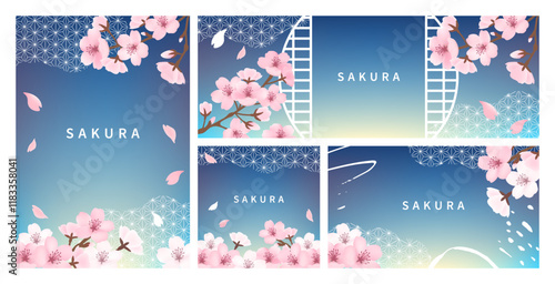 桜のテンプレートセット_和柄青