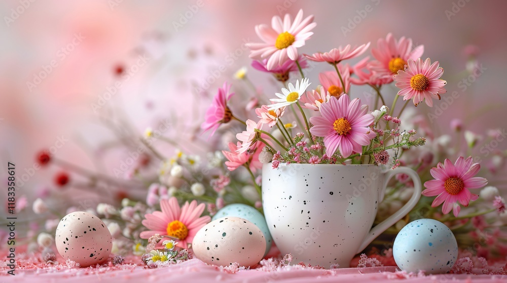 Easter eggs and spring flowers. Easter composition Easter eggs and spring flowers. Easter composition
