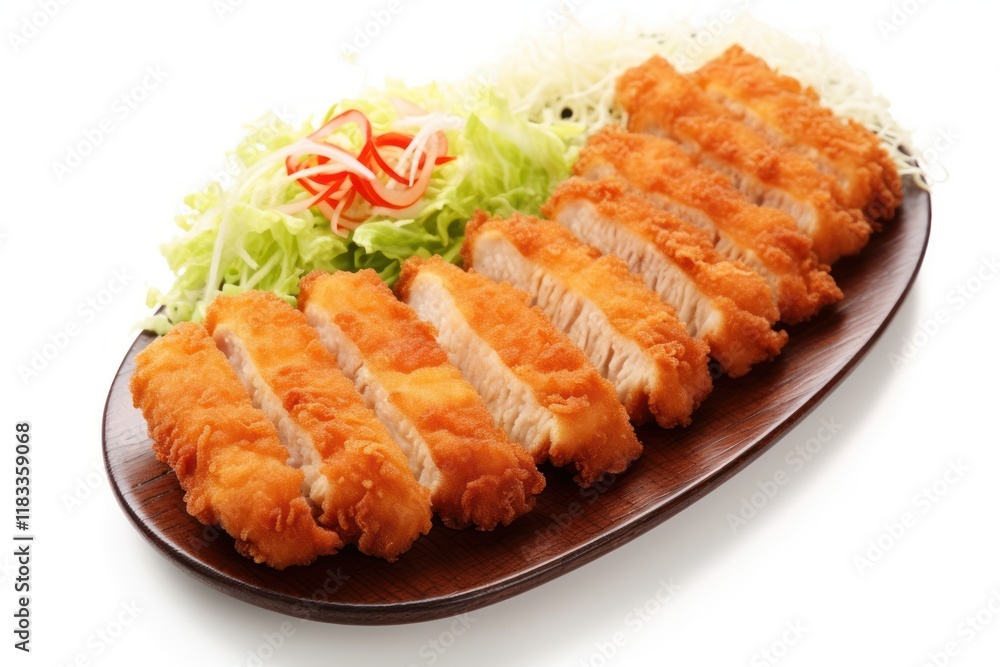 Tonkatsu plate food white background. Tonkatsu plate food white background.