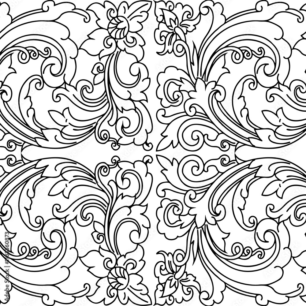 Fototapeta premium Vector illustration of beautiful black floral seamless pattern on white background