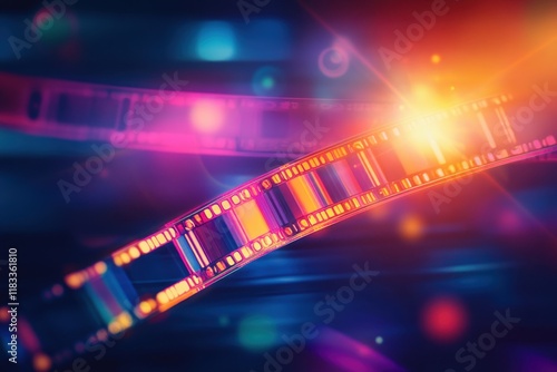 Colorful film reel, glowing, abstract background, cinematic, promo photo