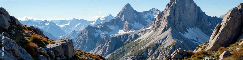 Granite rock formations on a rugged mountain terrain, stone formations, landscape details, terrain features Granite rock formations on a rugged mountain terrain, stone formations, landscape details, terrain features